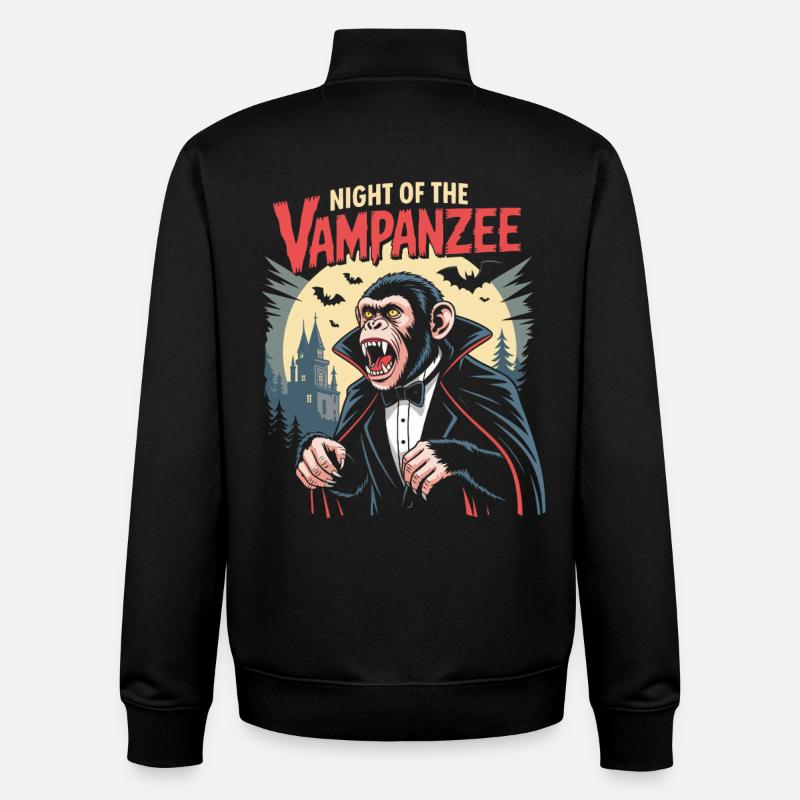 Vampanzee Night Look Chimpanzee Vampire - Unisex Organic Zip Sweatshirt by Stanley/Stella - black