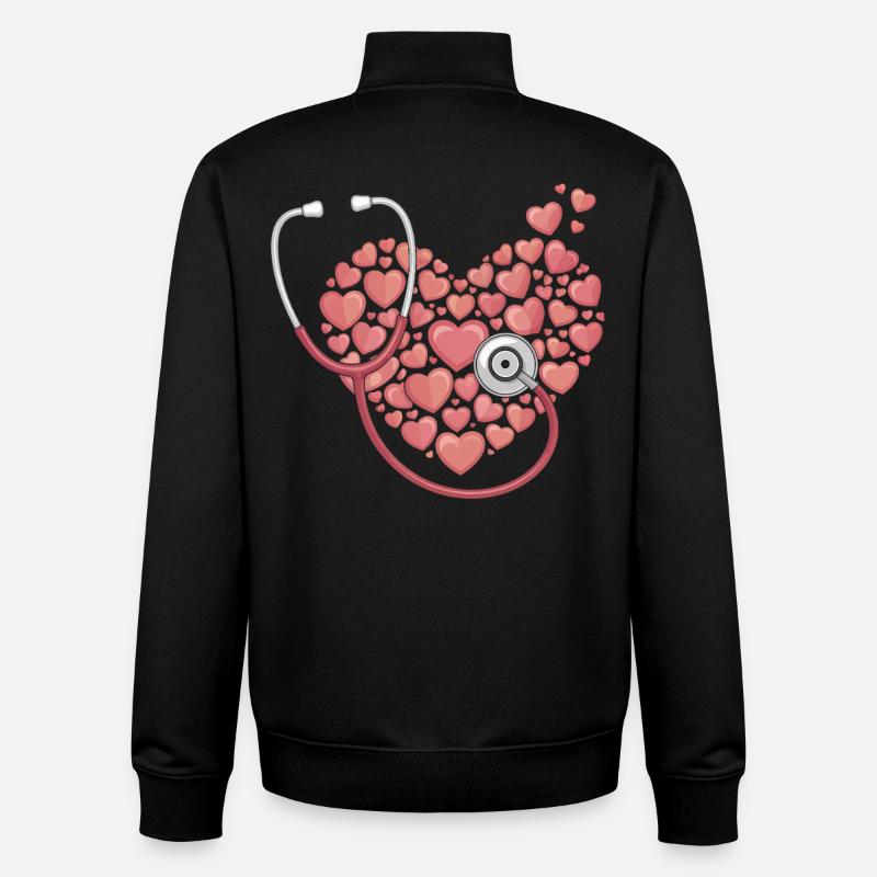 Heart Stethoscope Heart Pattern - Unisex Organic Zip Sweatshirt by Stanley/Stella - black