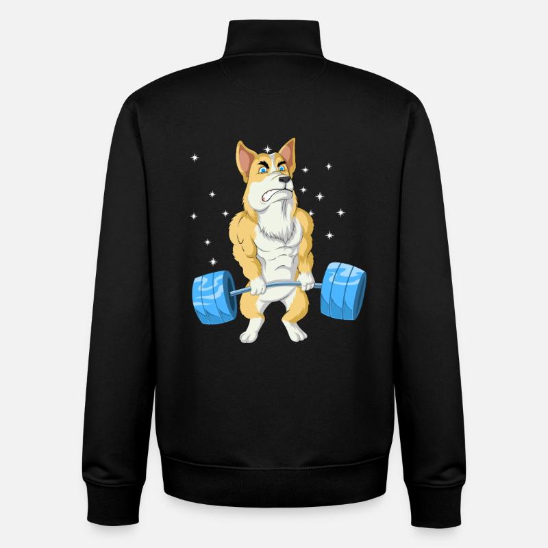 Corgi Weightlifting - Unisex Organic Zip Sweatshirt by Stanley/Stella - black