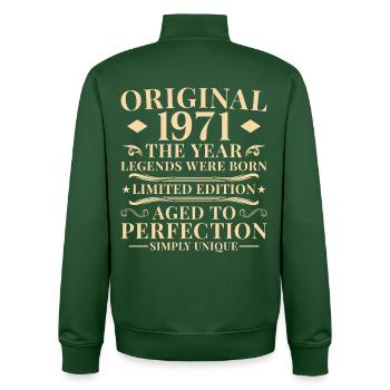 Original 1971 Jahrgang 55. Geburtstag - Unisex Organic Zip Sweatshirt von Stanley/Stella - Flaschengrün - Hinten - AI Model Male 185 dark (185cm)