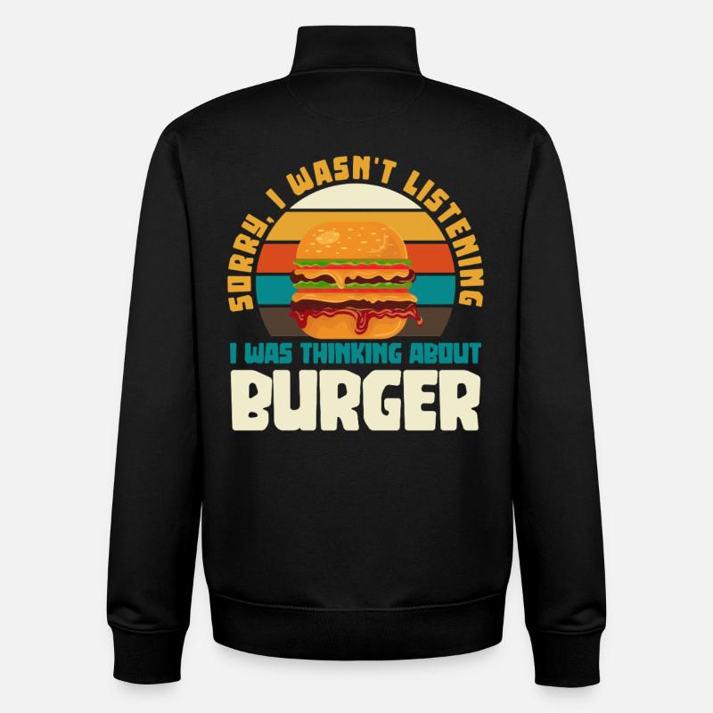 Burger Thoughts Humour rétro - Sweat zippé unisexe en coton bio Stanley/Stella - noir
