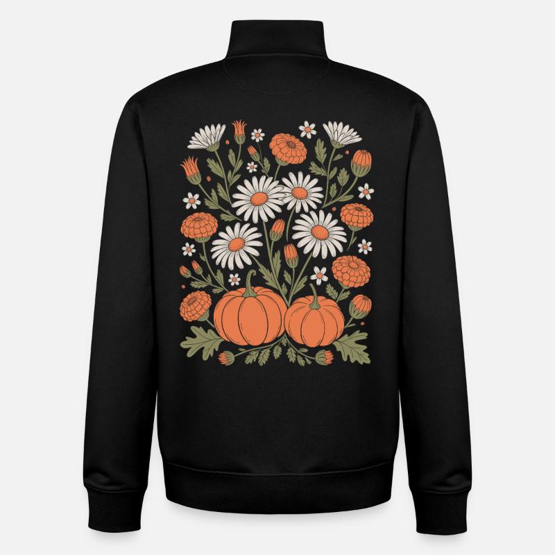 Fleurs automnales et citrouilles Illustration - Sweat zippé unisexe en coton bio Stanley/Stella - noir