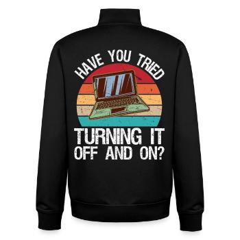 have you tried turning it off and on? - Unisex Organic Zip Sweatshirt von Stanley/Stella - Schwarz - Hinten - AI Model Male 185 light (185cm)