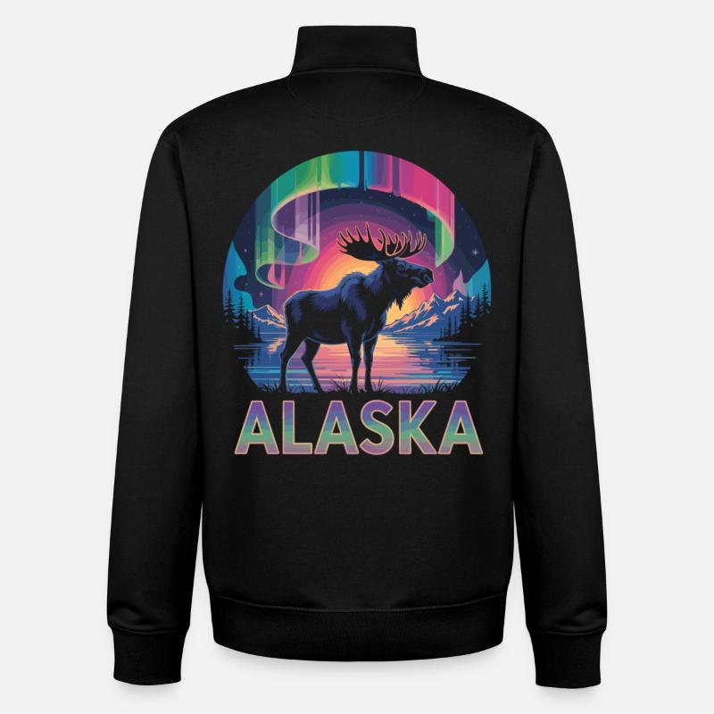 Alaska T-Shirt – Elch & Polarlichter - Unisex Organic Zip Sweatshirt von Stanley/Stella - Schwarz