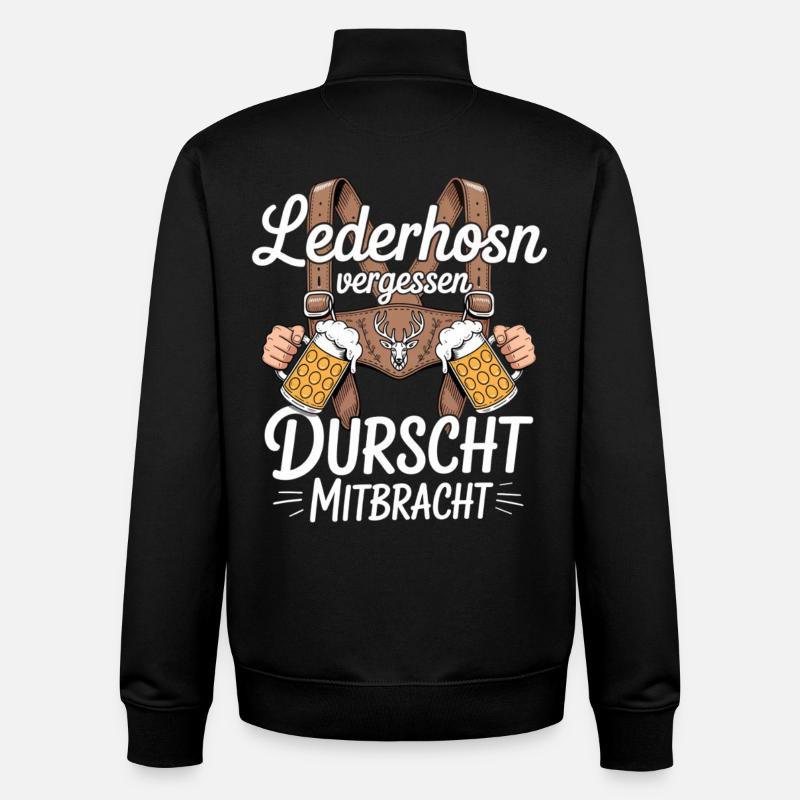 Lederhosen vergessen, durscht mitbracht - Sweat zippé unisexe en coton bio Stanley/Stella - noir