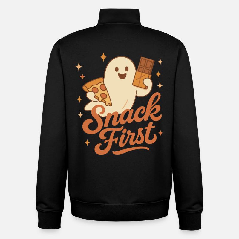 Snack First Halloween Geist Kostüm Spaß - Unisex Organic Zip Sweatshirt von Stanley/Stella - Schwarz