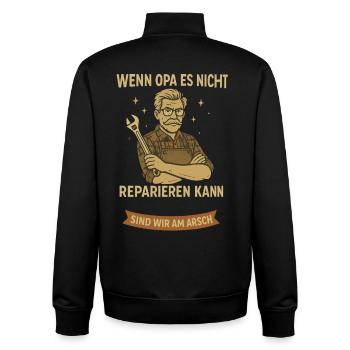 Grandpa Repair Saying Shirt - Unisex Organic Zip Sweatshirt by Stanley/Stella - black - Back - AI Model Male 185 light (185cm)