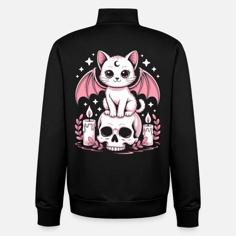 Chat Goth Pastel Kawaii - Sweat zippé unisexe en coton bio Stanley/Stella - noir