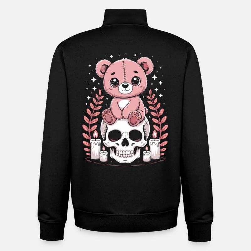 Kawaii Pastel Goth Patched Bear - Unisex Organic Zip Sweatshirt by Stanley/Stella - black