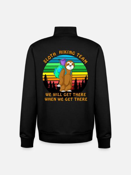 Sloth Hiking Team Funny Shirt - Unisex Organic Zip Sweatshirt by Stanley/Stella - black
