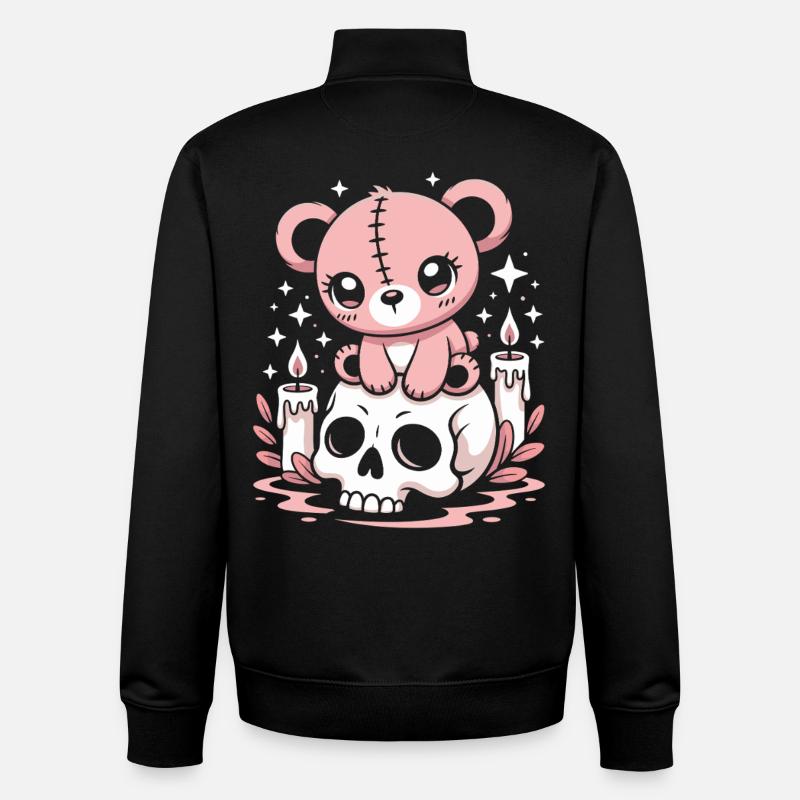 Kawaii Pastel Goth Patched Bear - Unisex Organic Zip Sweatshirt by Stanley/Stella - black