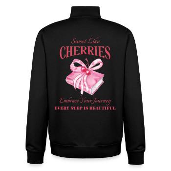 Amateurs de cerises, fleur de cerisier, douce comme des cerises - Sweat zippé unisexe en coton bio Stanley/Stella - noir - Dos - AI Model Male 185 light (185cm)