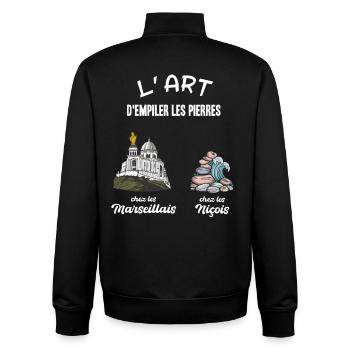 Humour Marseillais et Niçois Promenade des Anglais - Sweat zippé unisexe en coton bio Stanley/Stella - noir - Dos - AI Model Male 185 light (185cm)