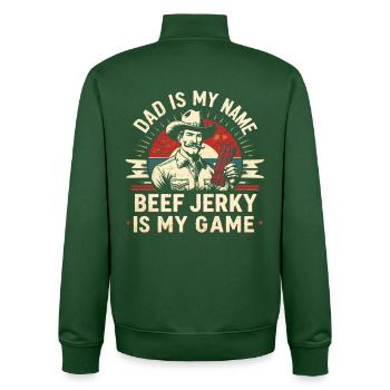 Beef Jerky Dried Meat Biltong Pemmican Father - Unisex Organic Zip Sweatshirt by Stanley/Stella - bottle green - Back - AI Model Male 185 dark (185cm)