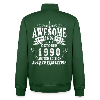 35ème Anniversaire Original Octobre Millésime 1990 - Sweat zippé unisexe en coton bio Stanley/Stella - vert bouteille - Dos - AI Model Male 185 dark (185cm)