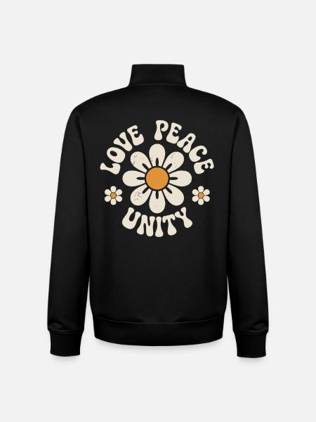 Love Peace Unity Retro Flowers - Unisex Organic Zip Sweatshirt by Stanley/Stella - black
