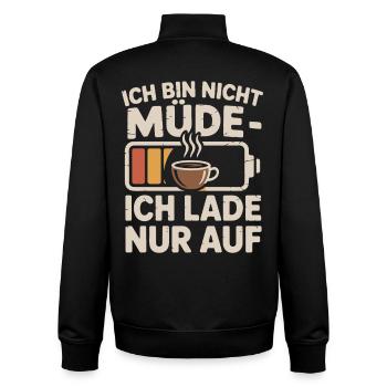 Chargé par l’humour du café - Sweat zippé unisexe en coton bio Stanley/Stella - noir - Dos - AI Model Male 185 light (185cm)