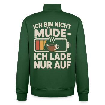 Chargé par l’humour du café - Sweat zippé unisexe en coton bio Stanley/Stella - vert bouteille - Dos - AI Model Male 185 dark (185cm)