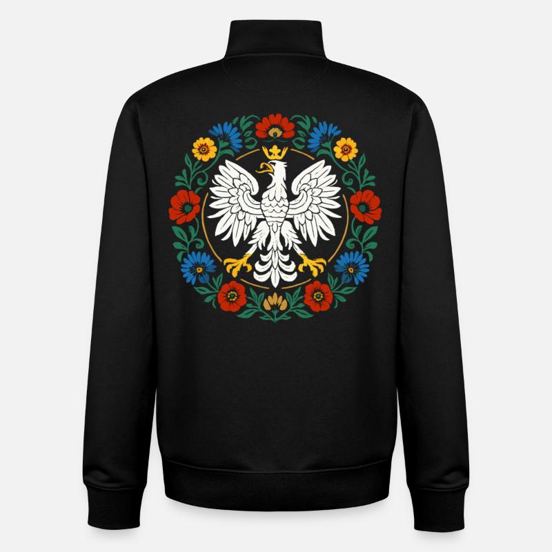 Aigle polonais Emblème folklorique avec des fleurs - Sweat zippé unisexe en coton bio Stanley/Stella - noir
