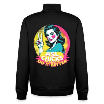 Interprète en langue des signes ASL Poussins ASL - Sweat zippé unisexe en coton bio Stanley/Stella - noir - Dos - AI Model Male 185 light (185cm)