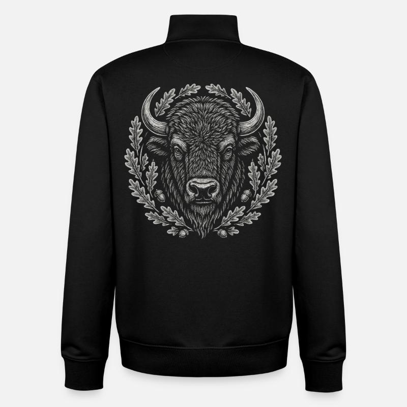 Europäischer Bison mit Eichenkranz Kunst - Unisex Organic Zip Sweatshirt von Stanley/Stella - Schwarz