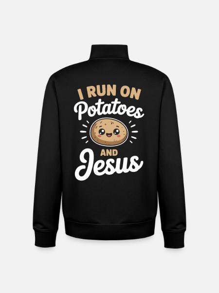 I Run On Potatoes And Jesus - Unisex Organic Zip Sweatshirt by Stanley/Stella - black