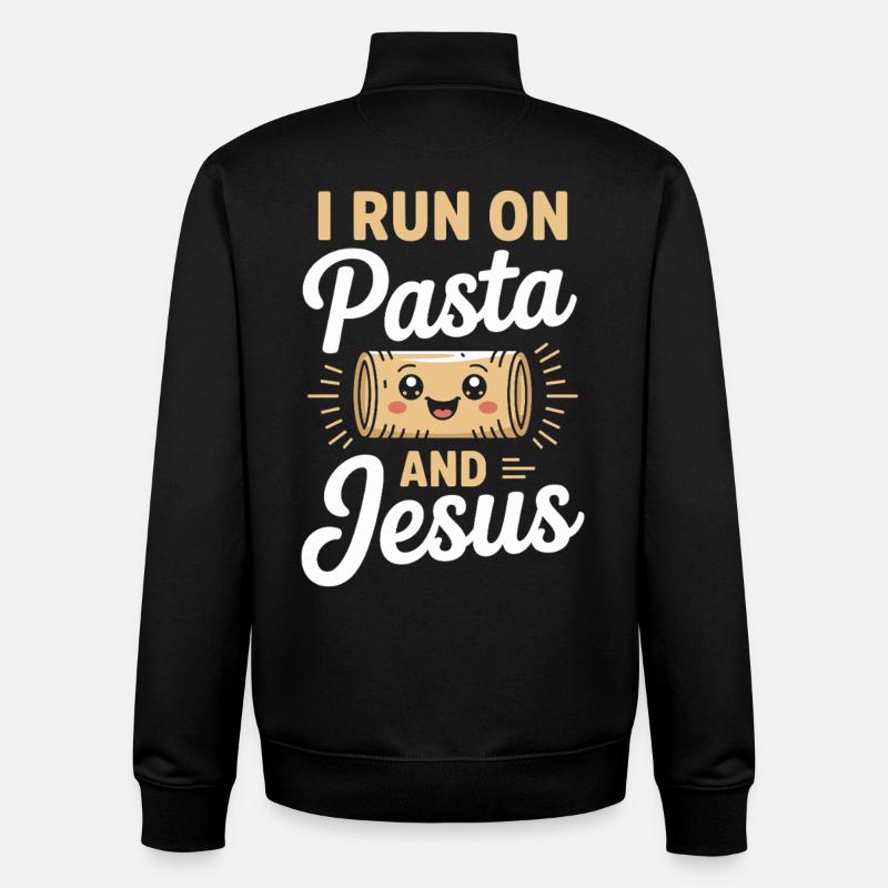 I Run On Pasta And Jesus - Unisex Organic Zip Sweatshirt von Stanley/Stella - Schwarz
