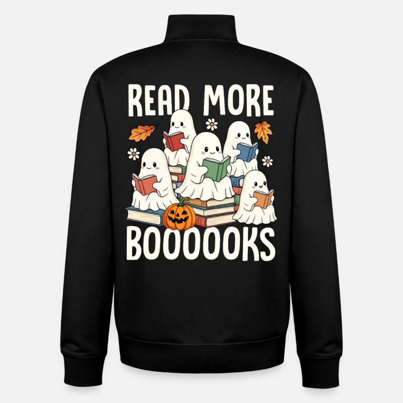 Reading Ghosts Halloween Books - Unisex Organic Zip Sweatshirt by Stanley/Stella - black