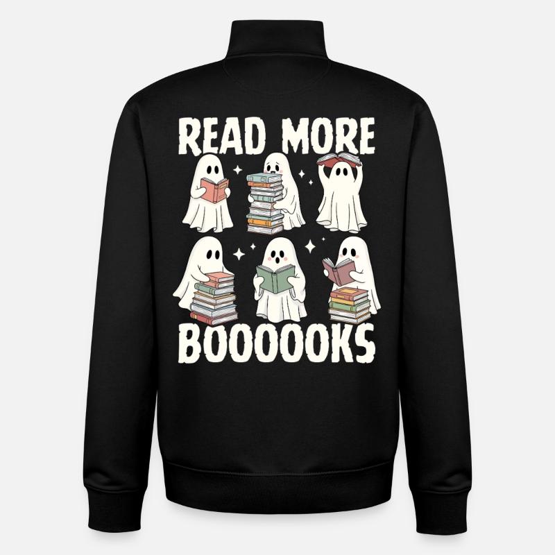 Reading ghosts and stacks of books - Unisex Organic Zip Sweatshirt by Stanley/Stella - black