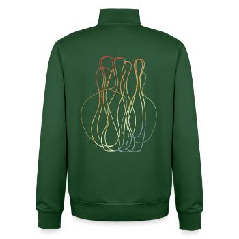 Bowling Pins Retro Look - Unisex Organic Zip Sweatshirt von Stanley/Stella - Flaschengrün - Hinten - AI Model Male 185 dark (185cm)