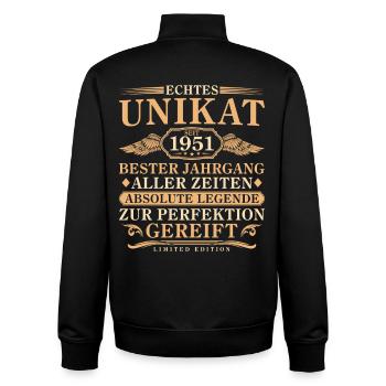 1951 Vintage Born Vintage 75 Years - Unisex Organic Zip Sweatshirt by Stanley/Stella - black - Back - AI Model Male 185 light (185cm)