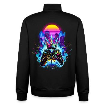Gaming King Retrowave Controller Neon 80s Stadt - Unisex Organic Zip Sweatshirt von Stanley/Stella - Schwarz - Hinten - AI Model Male 185 light (185cm)