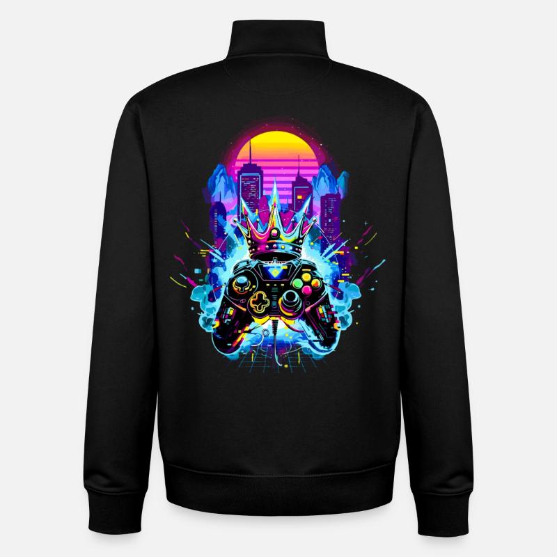 Gaming King Retrowave Controller Neon 80s Stadt - Unisex Organic Zip Sweatshirt von Stanley/Stella - Schwarz