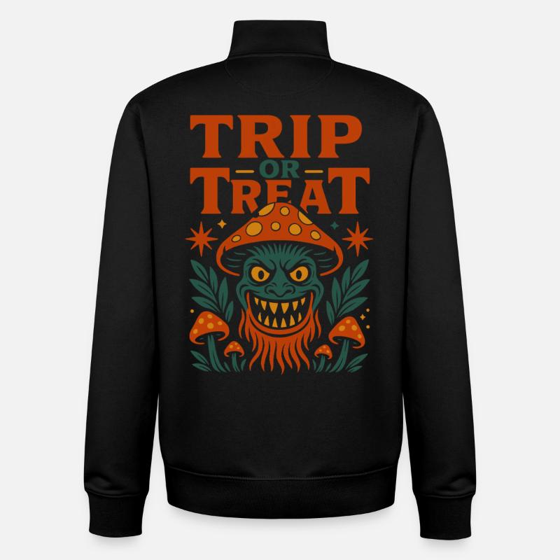Trip oder Treat Psychedelisches Pilzmonster - Unisex Organic Zip Sweatshirt von Stanley/Stella - Schwarz