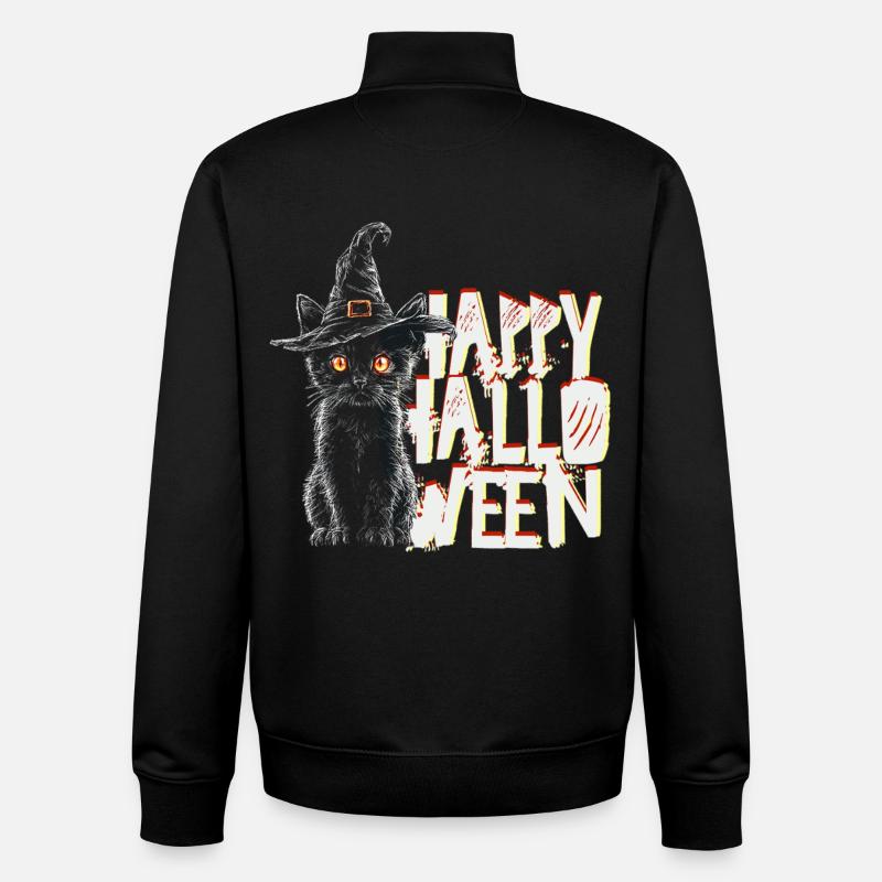 Joyeux chat d’Halloween - Sweat zippé unisexe en coton bio Stanley/Stella - noir