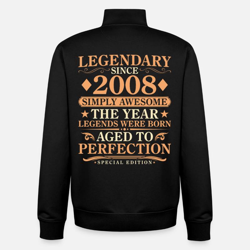 Millésime 2008 Né - Millésime 18ème Anniversaire - Sweat zippé unisexe en coton bio Stanley/Stella - noir