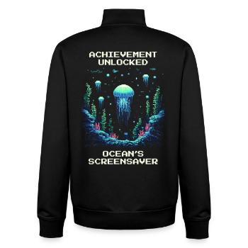 Achievement: Ocean Screensaver - Unisex Organic Zip Sweatshirt by Stanley/Stella - black - Back - AI Model Male 185 light (185cm)