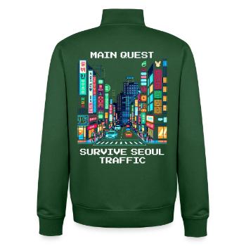 Quête principale : survivre au trafic de Séoul | Corée - Sweat zippé unisexe en coton bio Stanley/Stella - vert bouteille - Dos - AI Model Male 185 dark (185cm)