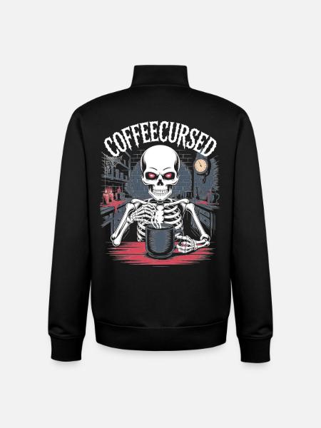 Coffee Cursed Skeleton Brewing Spooky Halloween - Unisex Organic Zip Sweatshirt by Stanley/Stella - black