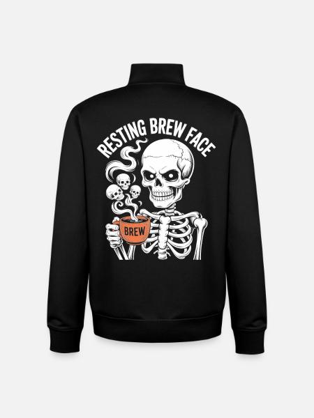 Resting Brew Face Skeleton Coffee Halloween - Unisex Organic Zip Sweatshirt by Stanley/Stella - black