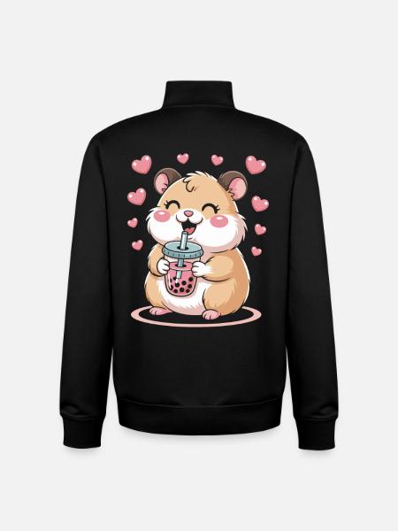 Kawaii Bubble Tee Hamster Boba Tee - Unisex Organic Zip Sweatshirt by Stanley/Stella - black