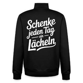 Schenke Jeden Tag Ein Lächeln Freude - Unisex Organic Zip Sweatshirt von Stanley/Stella - Schwarz - Hinten - AI Model Male 185 light (185cm)