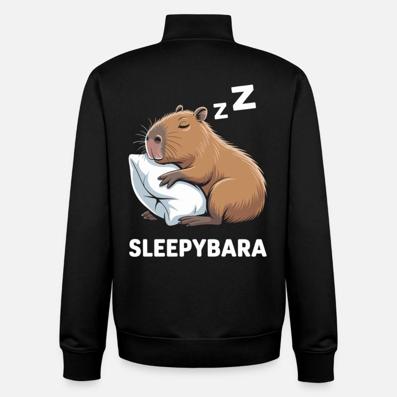 Sleepybara Capybara Sleeping - Unisex Organic Zip Sweatshirt by Stanley/Stella - black