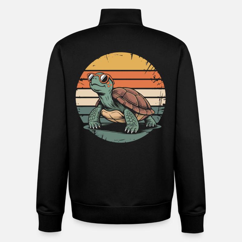 Retro turtle at sunset - Unisex Organic Zip Sweatshirt by Stanley/Stella - black