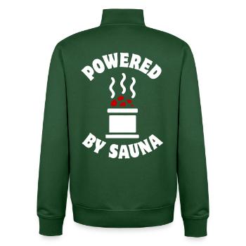 Powered by Sauna - Saunieren - Spruch - Unisex Organic Zip Sweatshirt von Stanley/Stella - Flaschengrün - Hinten - AI Model Male 185 dark (185cm)