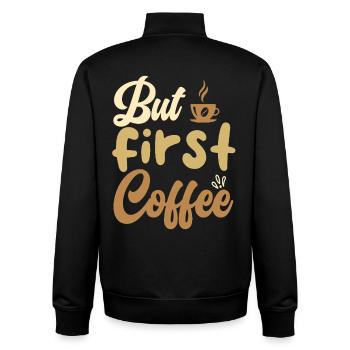 But First Coffee Coffee Motif - Unisex Organic Zip Sweatshirt by Stanley/Stella - black - Back - AI Model Male 185 light (185cm)