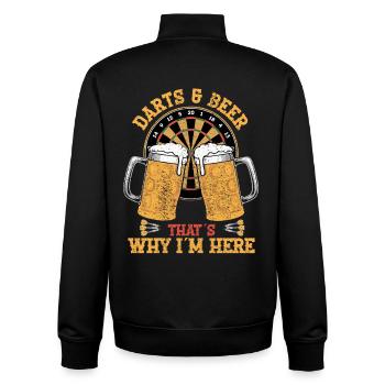 Fléchettes et bière, c’est pourquoi je suis ici - Sweat zippé unisexe en coton bio Stanley/Stella - noir - Dos - AI Model Male 185 light (185cm)