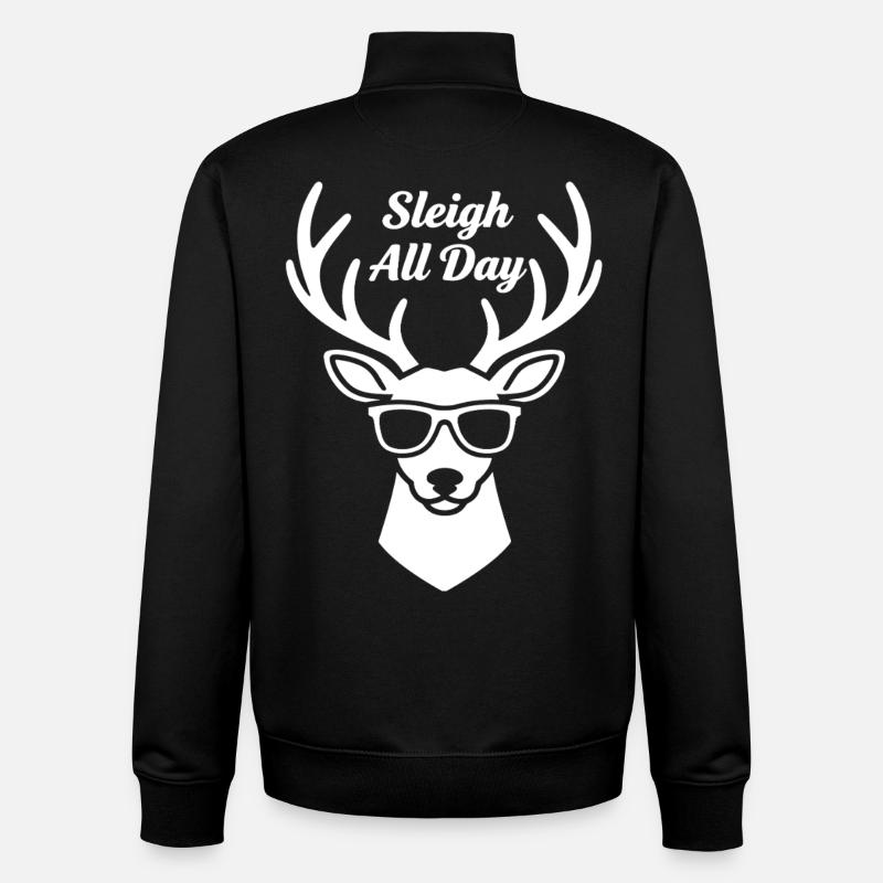Sleigh All Day Deer Graphic - Unisex Organic Zip Sweatshirt by Stanley/Stella - black