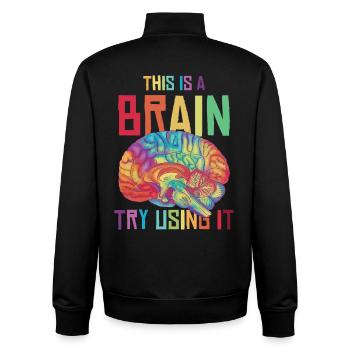 Neon Regenbogen Gehirn Spruch - Unisex Organic Zip Sweatshirt von Stanley/Stella - Schwarz - Hinten - AI Model Male 185 light (185cm)