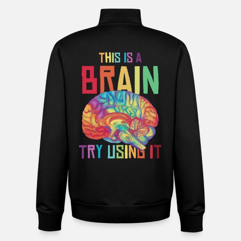 Neon Rainbow Brain Saying - Unisex Organic Zip Sweatshirt by Stanley/Stella - black